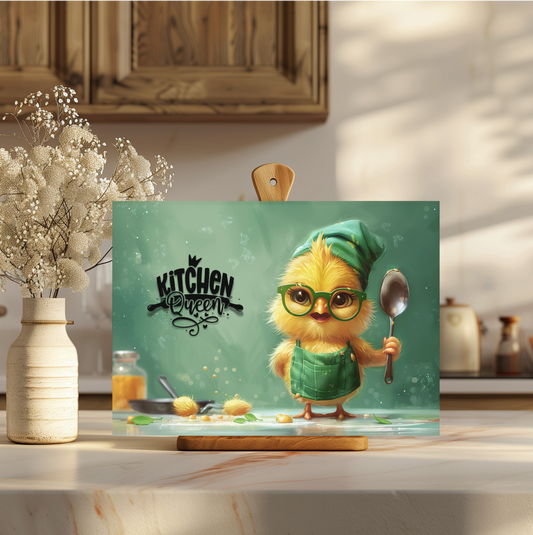 Chick Kitchen Queen Tempered Glass Cutting Board