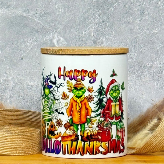 9 Ounce Art Inspired Coconut Blend Ceramic Jar Candle - Happy HalloThanksMas