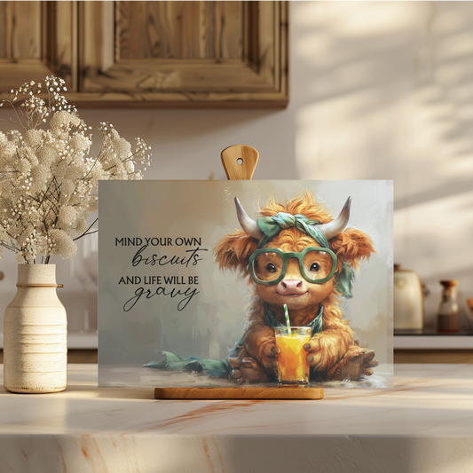 Mind Your Own Biscuits Tempered Glass Cutting Board
