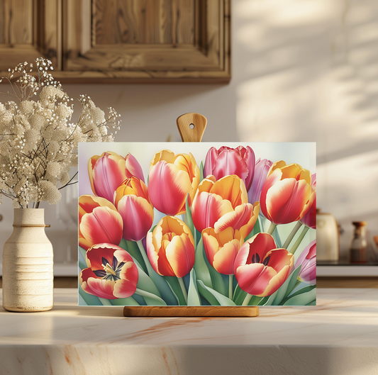Spring Tulips Tempered Glass Cutting Board