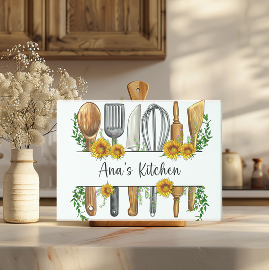 Kitchen Utensils Tempered Glass Cutting Board - Personalized