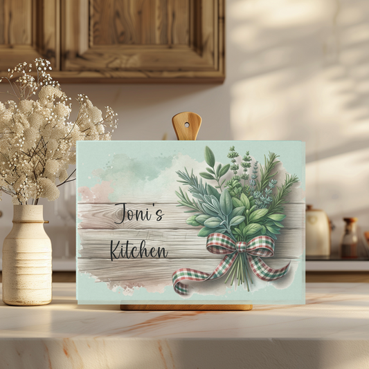 Kitchen Herbs Tempered Glass Cutting Board - Personalized
