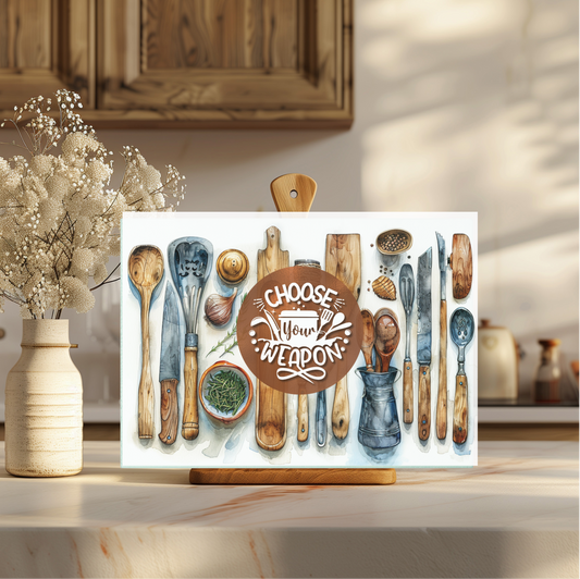 Choose Your Weapon Tempered Glass Cutting Board
