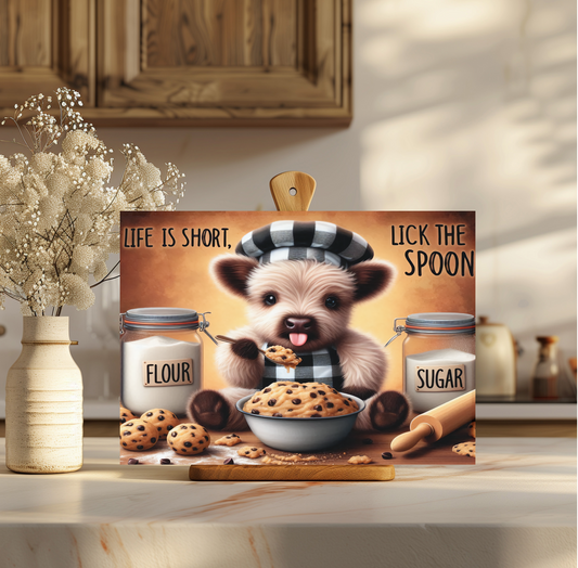 Life Is Short Lick the Spoon Tempered Glass Cutting Board