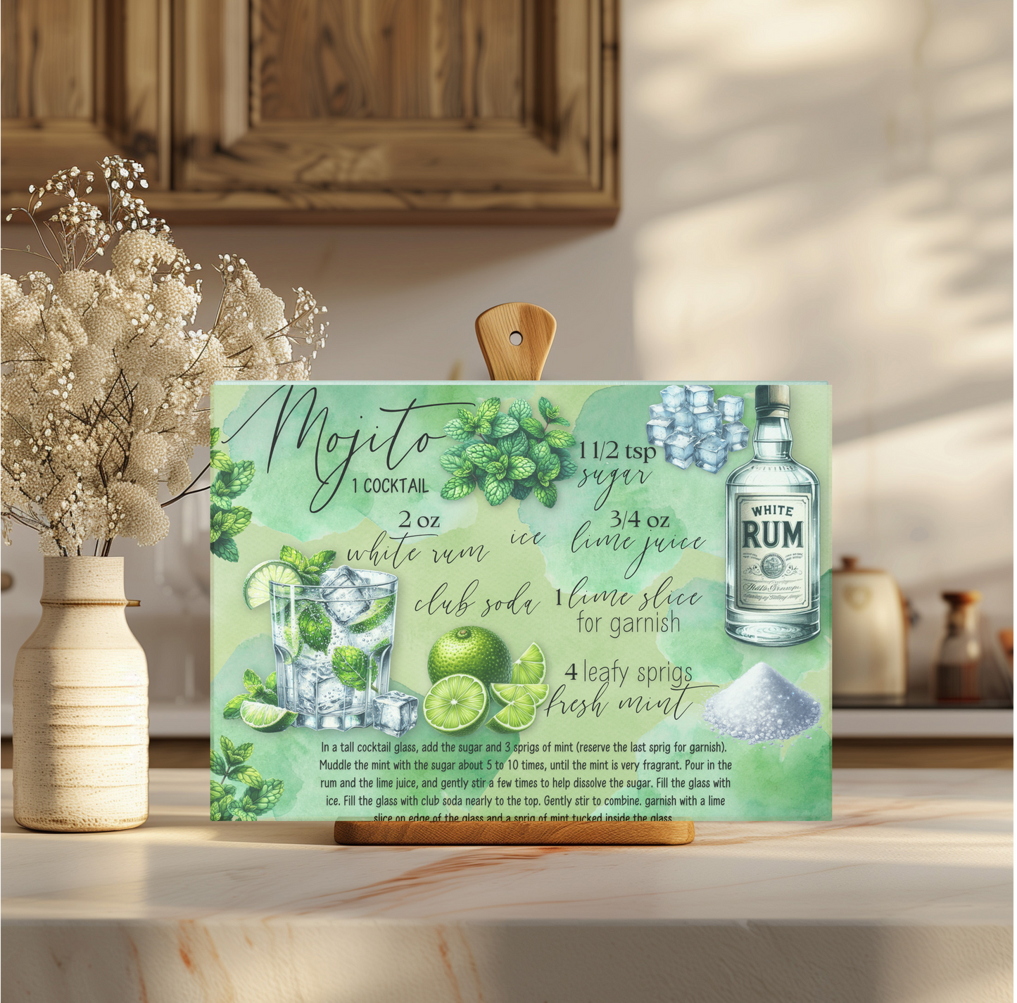 Mojito Drink Recipe Tempered Glass Cutting Board