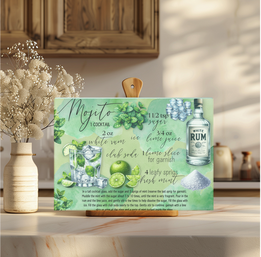 Mojito Drink Recipe Tempered Glass Cutting Board