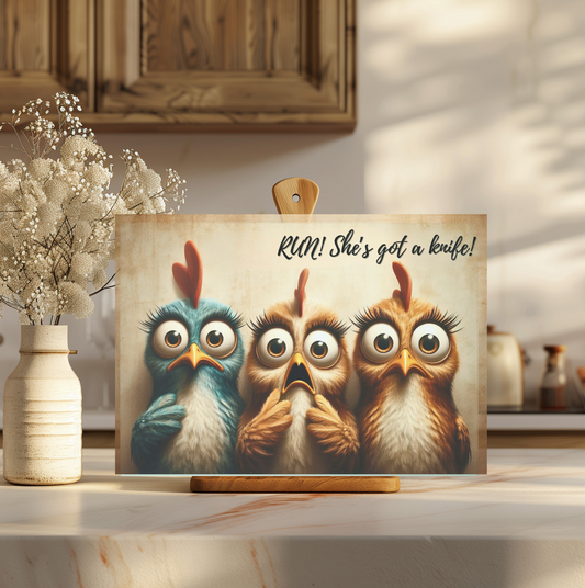 Run!  She's Got a Knife!  Tempered Glass Cutting Board