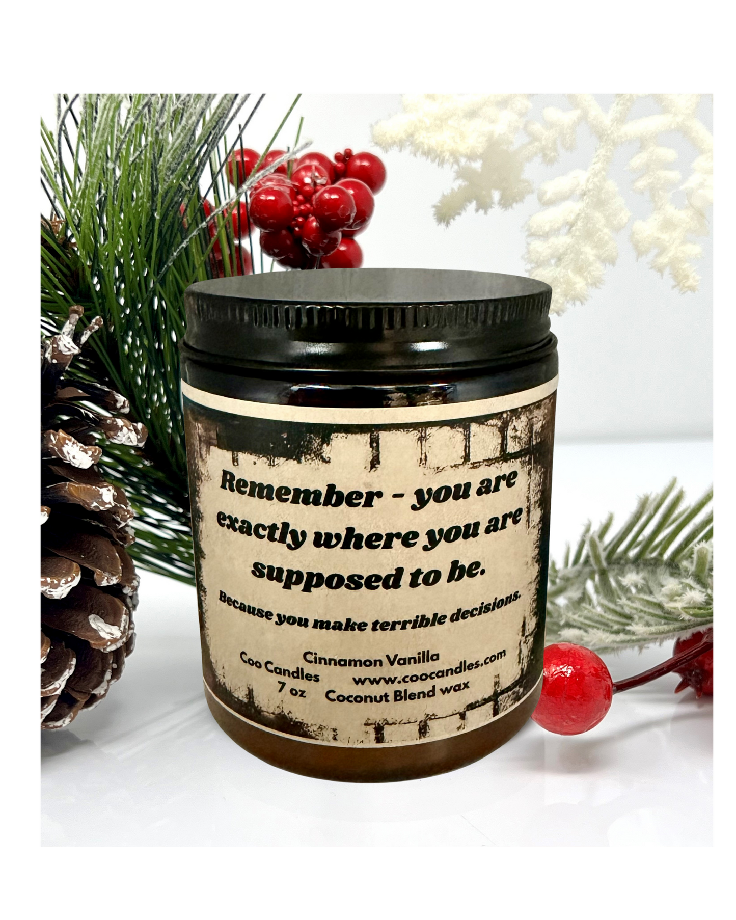 Terrible Decisions - Cinnamon Vanilla Scented Coconut Blend Jar Candle - 7 oz