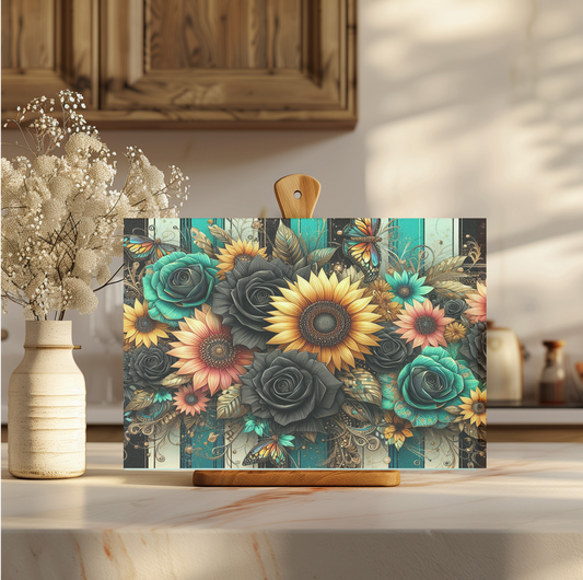 Fall Floral Tempered Glass Cutting Board