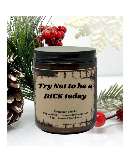 Try Not To Be A Dick - Cinnamon Vanilla Scented Coconut Blend Jar Candle - 7 oz